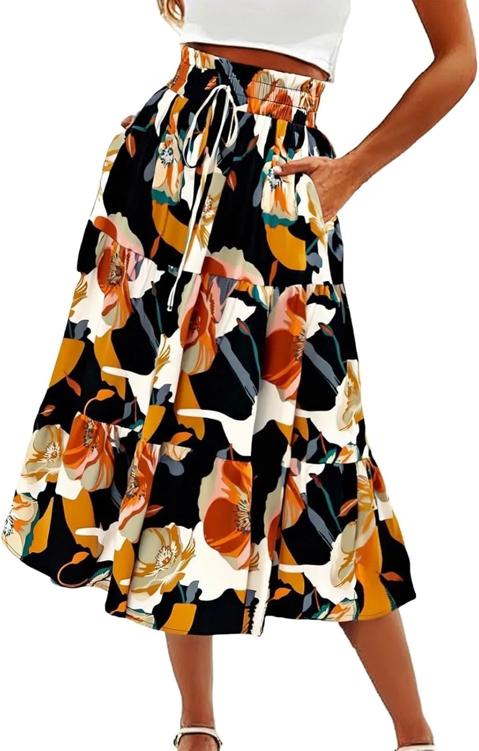 Floral Maxi Skirts for Women Maxi Spring Flowy Boho Comfy Tiered Western Skirt Boho