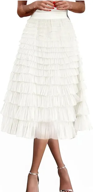 Flowy Skirts for Women A-Line Skirt Casual Layered Skirt Elegant Breathable Flowy Midi Length Skirts Work Skirt