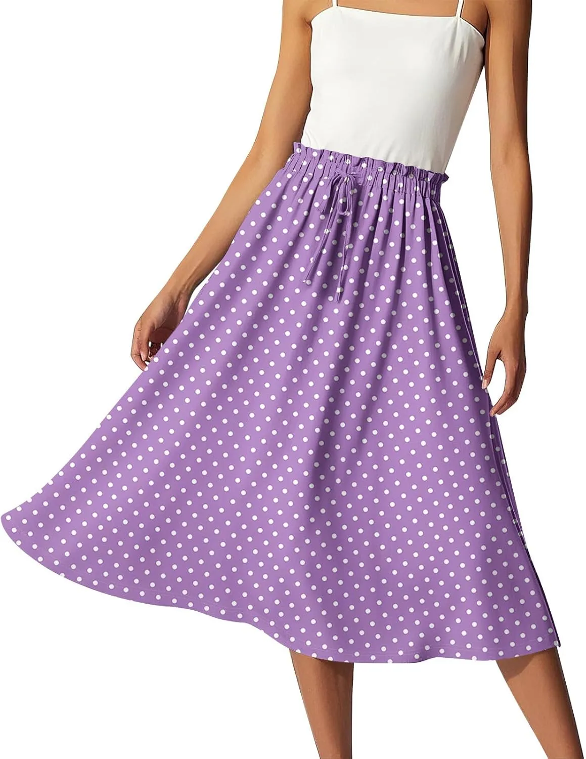 Formal Skirts for Women Summer Drawstring Elastic High Waisted Midi Skirt Boho A Line Pleated Calf Length Skirt