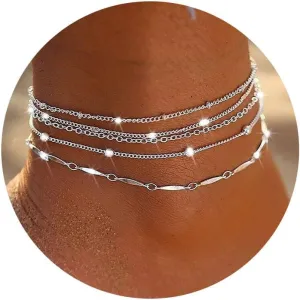 Foxgirl Gold Ankle Bracelets for Women 14K Gold Plated/Silver Anklets for Women Waterproof Minimalist Cuban Link Anklets Set Dainty Layered Ankle Bracelets Anklets for Women Gold Anklet Jewelry Gifts
