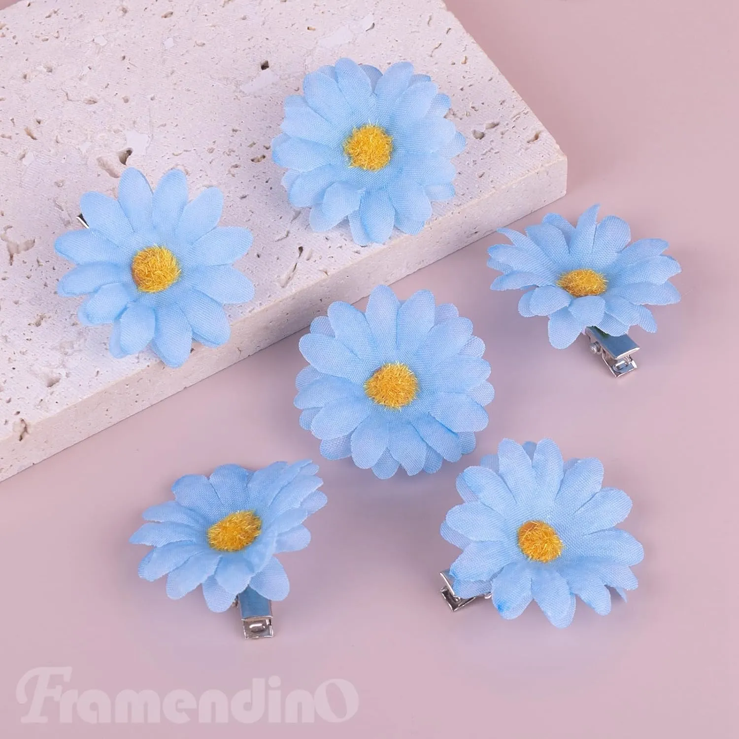 Framendino, 12 Pack Blue Daisy Clip Flower Clips Small Sunflower Hairpins Bridal Accessories for Women Girls Beach Wedding Decor