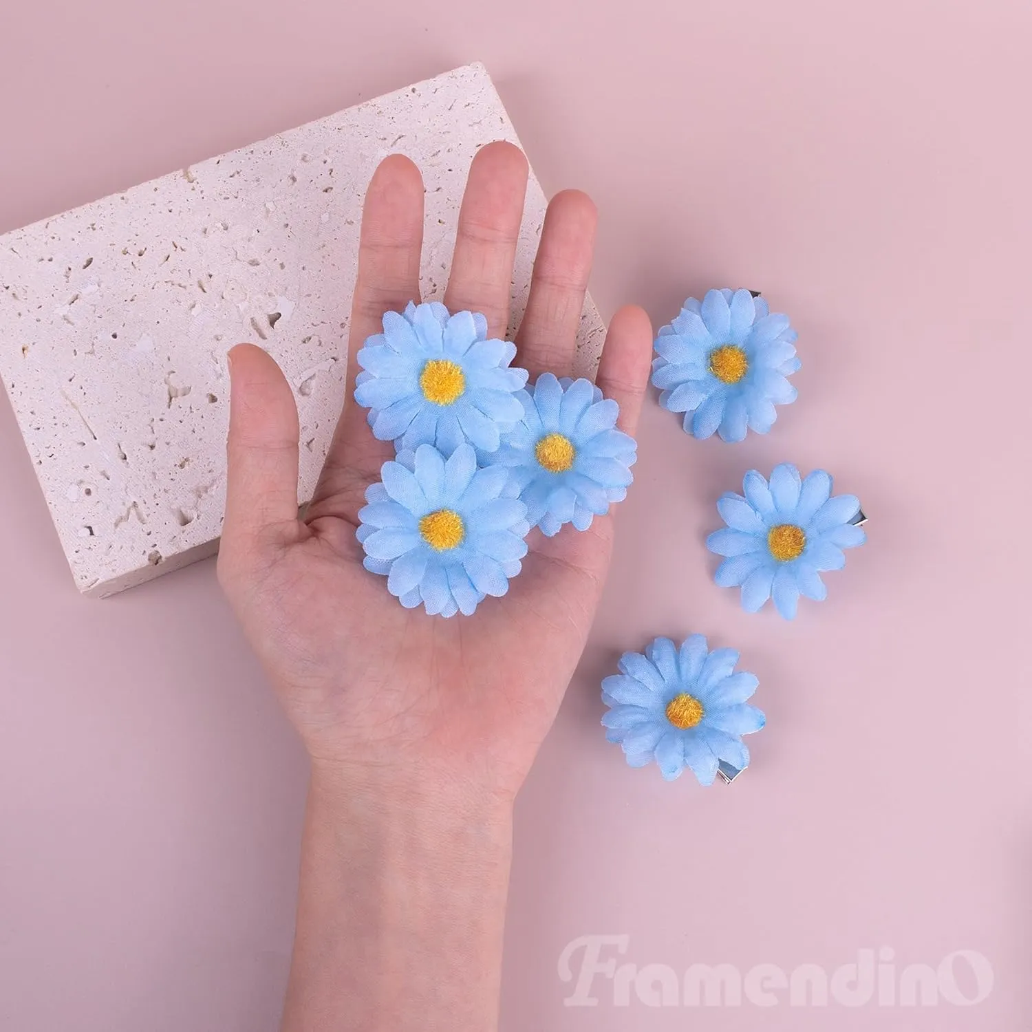 Framendino, 12 Pack Blue Daisy Clip Flower Clips Small Sunflower Hairpins Bridal Accessories for Women Girls Beach Wedding Decor