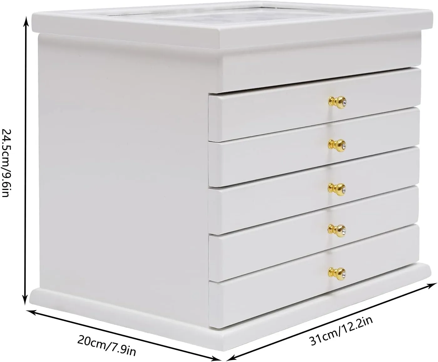 Functional 6-Tier Jewelry Box Organizer with 5 Drawers, Wood Jewelry Storage Case, Suitable for Women, Girls, Ring, Necklace, Earring and Bracelet Holder Organizer