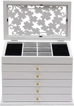 Functional 6-Tier Jewelry Box Organizer with 5 Drawers, Wood Jewelry Storage Case, Suitable for Women, Girls, Ring, Necklace, Earring and Bracelet Holder Organizer