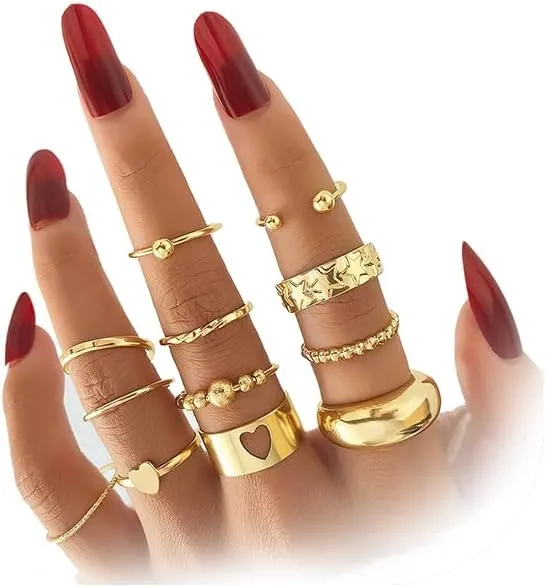 FUTIMELY Chunky Gold Stackable Knuckle Rings Set for Women Fashion Statement Heart Dome Star Rings Midi Joint Finger Nail Geometric Rings Jewelry Accessories