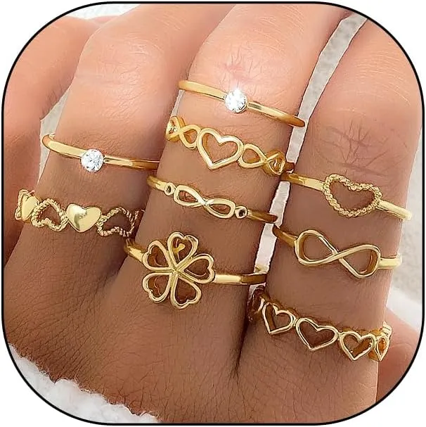 FUTIMELY Gold Stackable Knuckle Ring Set for Women Boho Sparkling Zircon Heart Flower Rings Trendy Joint Finger Midi Rings Pack Jewelry Gift