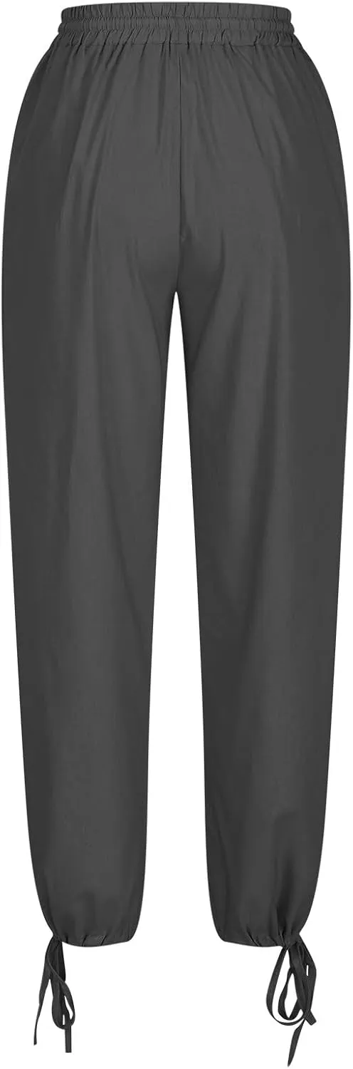 FZYLQY Linen Ankle Pants for Women Casual Drawstring Loose Fit Tapered Trousers with Pockets Relaxed Style 2025 New Slacks