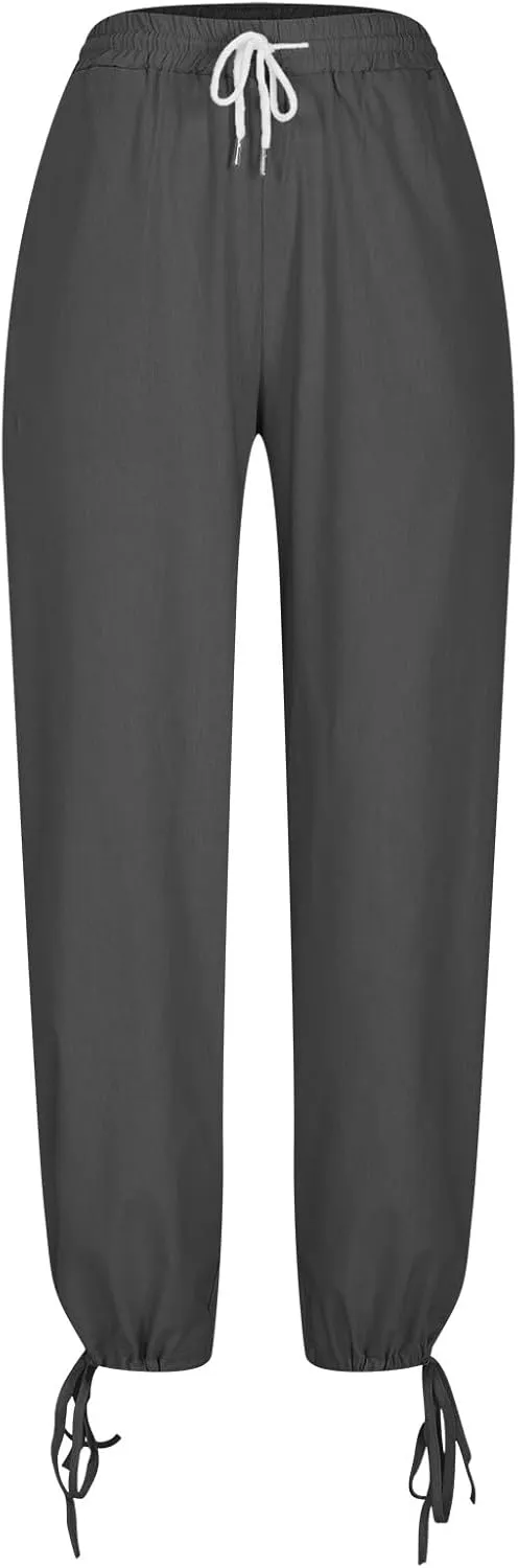 FZYLQY Linen Ankle Pants for Women Casual Drawstring Loose Fit Tapered Trousers with Pockets Relaxed Style 2025 New Slacks