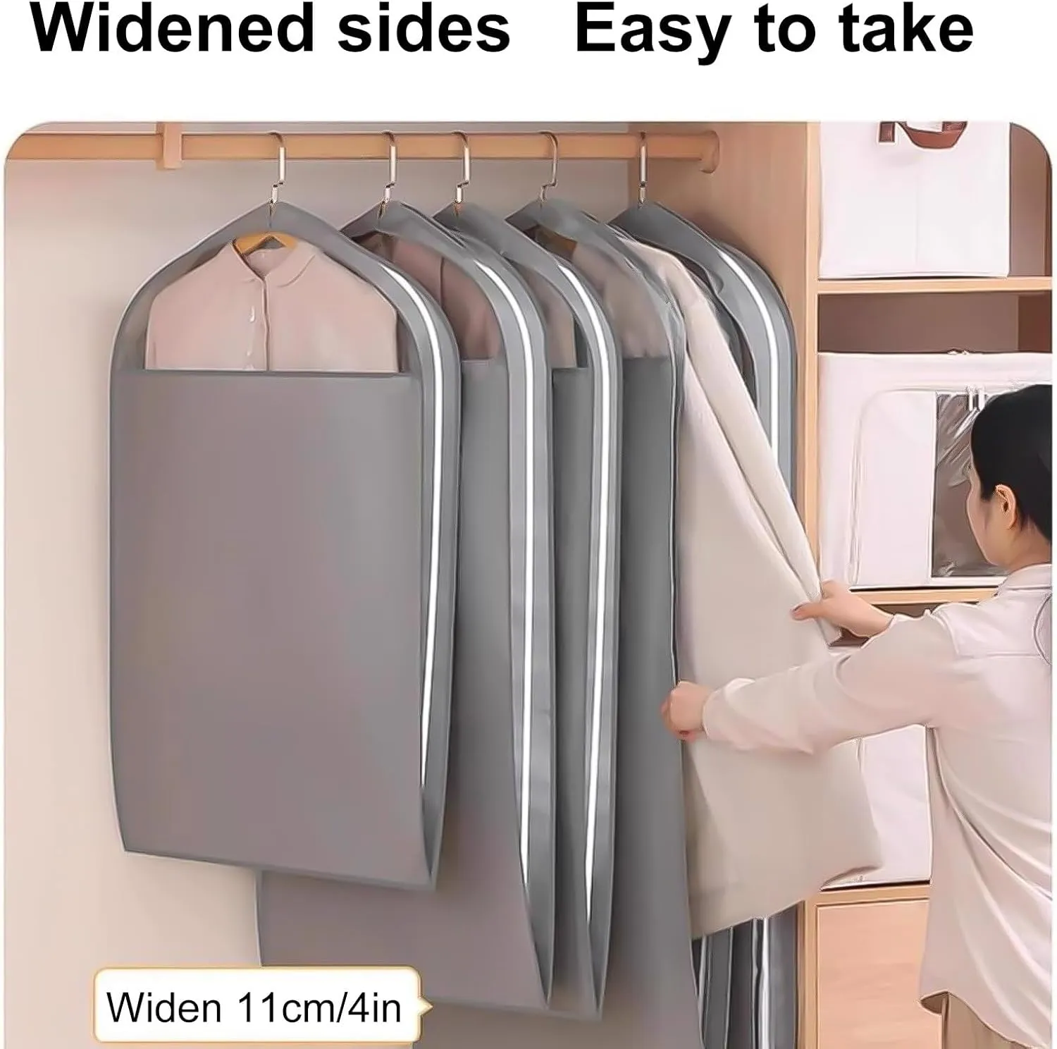 Garment Bag for Closet Storage, Non-woven Fabrics Suit Bags with PVC Transparent Window, Suitable for Thick Fur Clothing(Gray,60x11x90cm/24x4x35in)