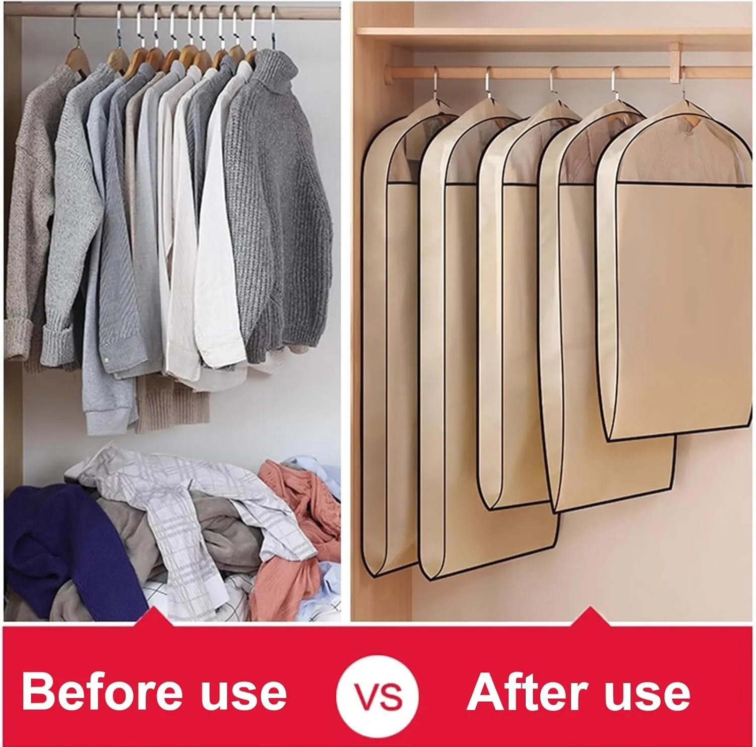 Garment Bag for Closet Storage, Non-woven Fabrics Suit Bags with PVC Transparent Window, Suitable for Thick Fur Clothing(Gray,60x11x90cm/24x4x35in)
