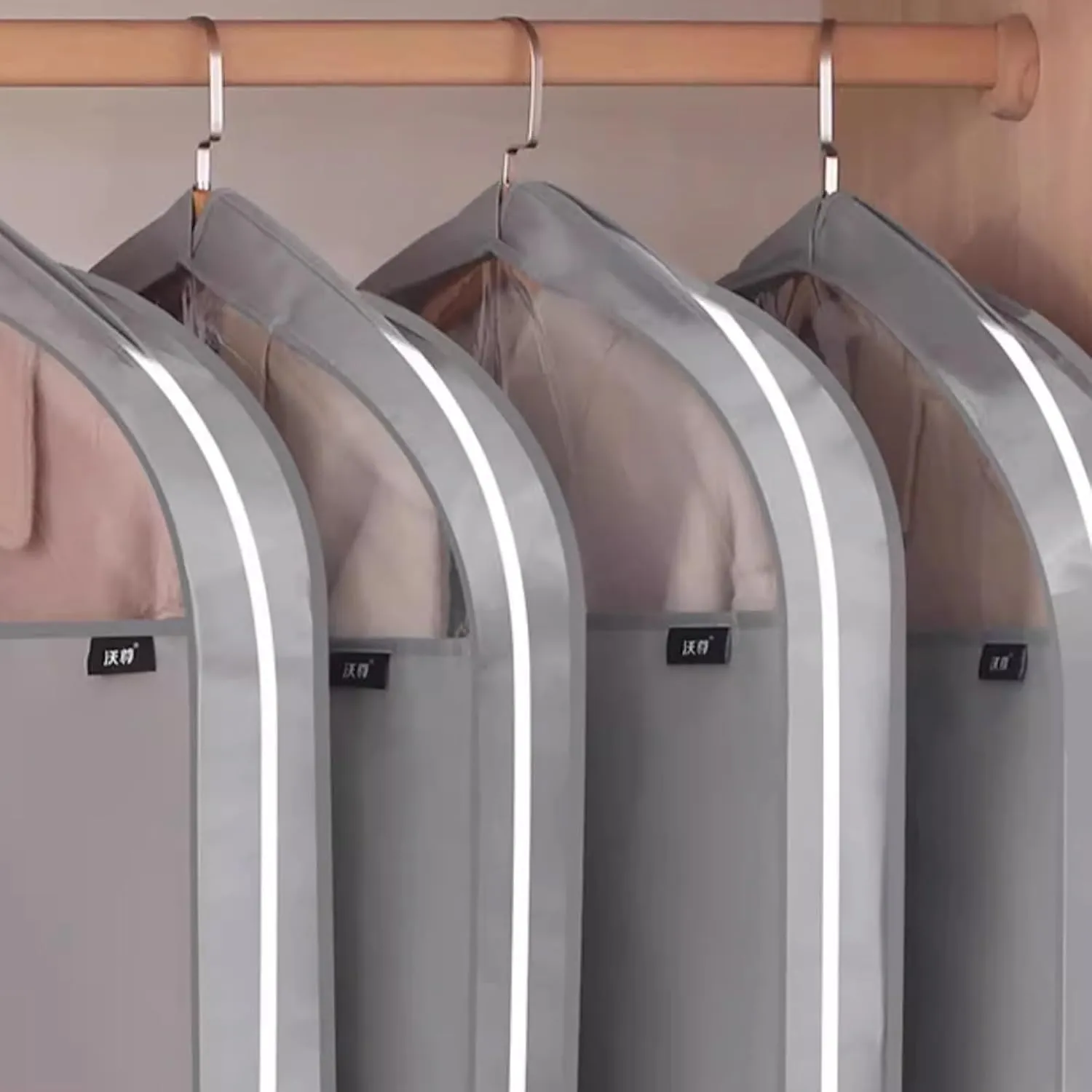 Garment Bags for Hanging Clothes with Clear Window, Dress Bag with Zipper, Sealed Completely, Side Zip Opening, for Closet Storage and Travel, 5 Pack(Gray,60x11x130cm)