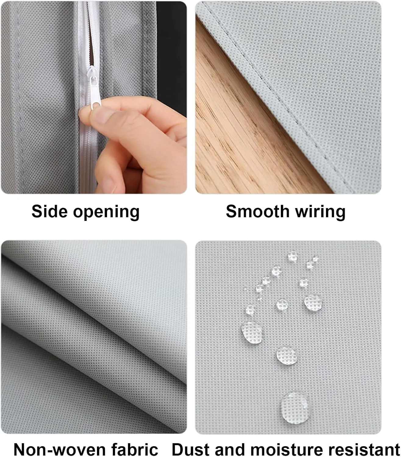Garment Bags for Hanging Clothes with Clear Window, Dress Bag with Zipper, Sealed Completely, Side Zip Opening, for Closet Storage and Travel, 5 Pack(Gray,60x11x130cm)