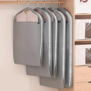 Garment Bags for Hanging Clothes with Clear Window, Dress Bag with Zipper, Sealed Completely, Side Zip Opening, for Closet Storage and Travel, 5 Pack(Gray,60x11x130cm)
