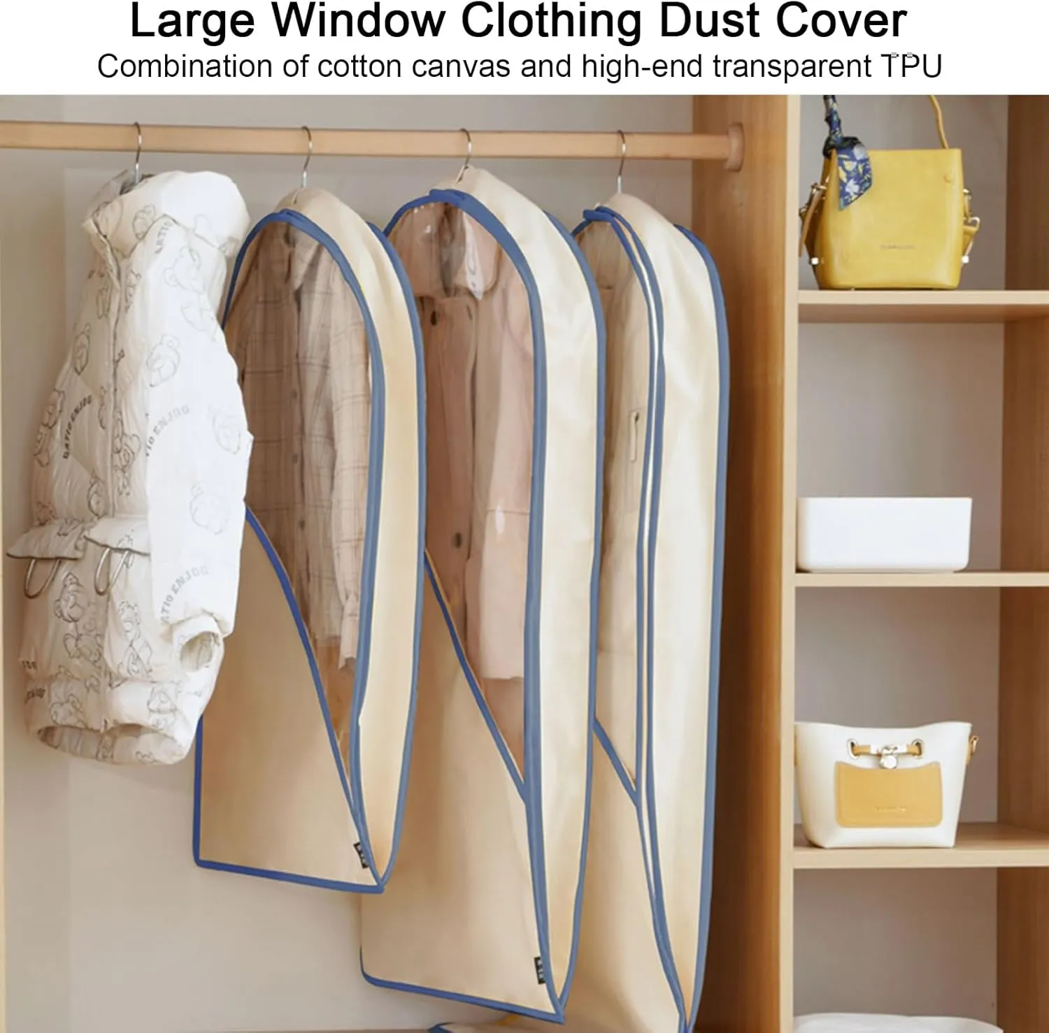 Garment Bags, Suit Bag, Made of Cotton Canvas with Large Transparent Windows, Suitable for Down Jackets and Mink Coats(Blue,60x110cm x43in)