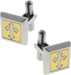 Gem Stone King Gold and Silver Color 15X15MM Square Cross Design Stainless Steel Men Cufflinks