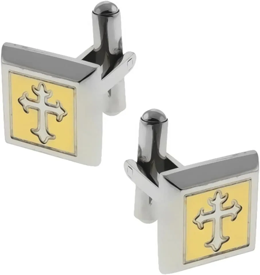 Gem Stone King Gold and Silver Color 15X15MM Square Cross Design Stainless Steel Men Cufflinks