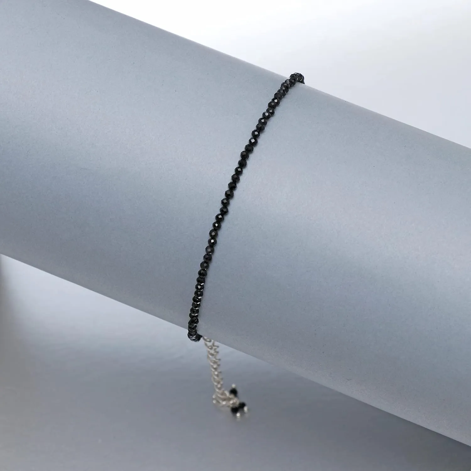 Gempires Black Tourmaline Anklet for Women, Tourmaline Beads, Handmade Anklets, Healing Crystal Anklets for Women, Silver Plated Adjustable Chain 9 inches (2 inch extender)