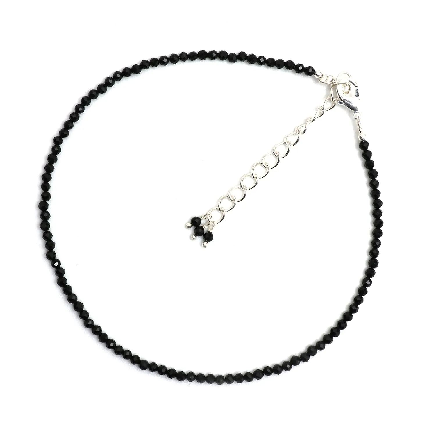 Gempires Black Tourmaline Anklet for Women, Tourmaline Beads, Handmade Anklets, Healing Crystal Anklets for Women, Silver Plated Adjustable Chain 9 inches (2 inch extender)