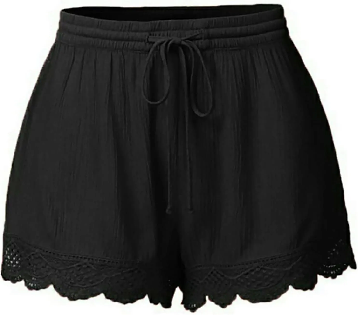 Generic Women's Plus Size Bermuda Shorts with Lace Trim, High Waist, Wide Leg, Casual, Prime