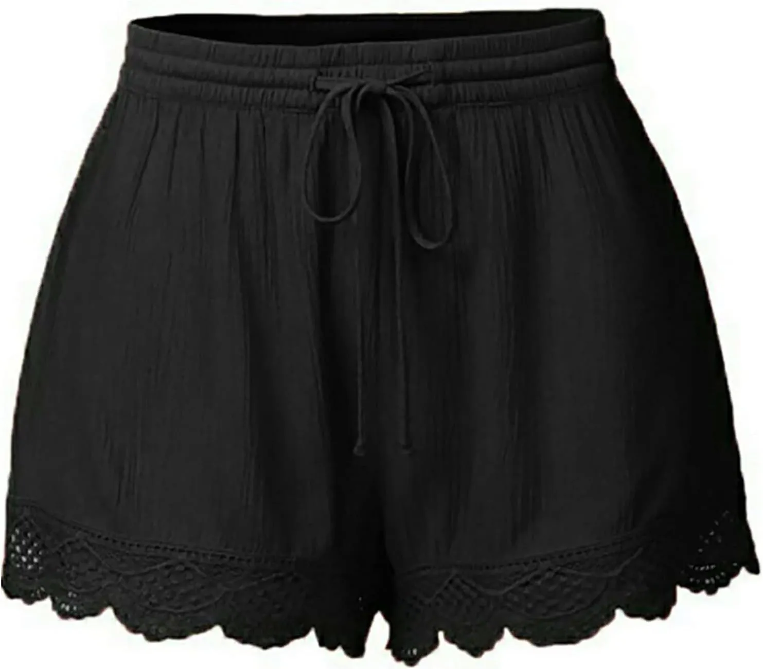 Generic Women's Plus Size Bermuda Shorts with Lace Trim, High Waist, Wide Leg, Casual, Prime