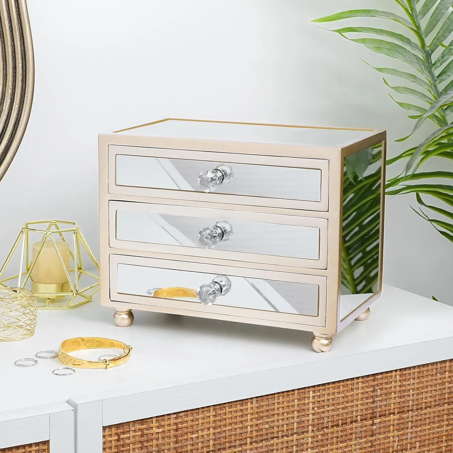 Gifturbo 3-Layer Jewelry Organizer, 3 Drawers Jewelry Box for Women Mirror Storage Box for Necklace Earrings Rings Bracelets,Gift Idea for Girls (White)