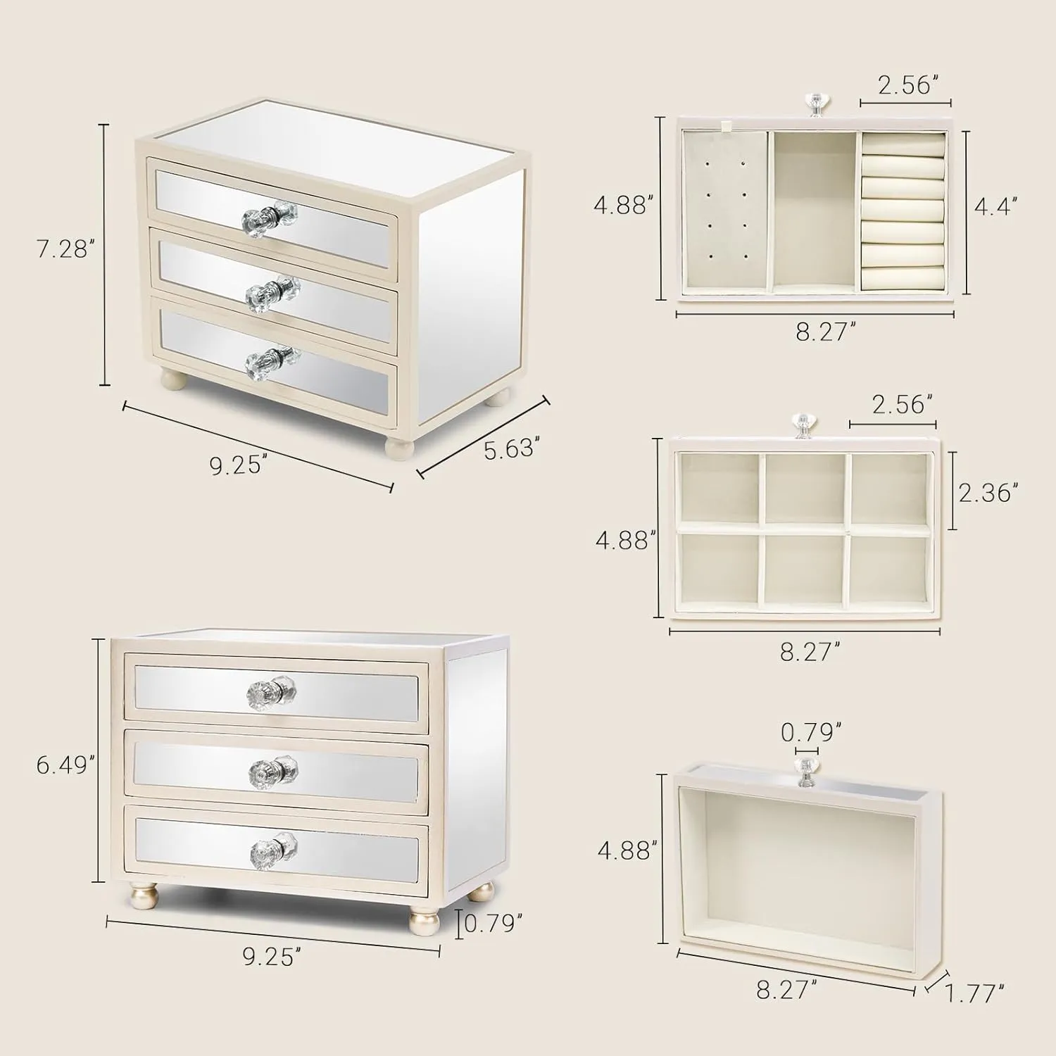 Gifturbo 3-Layer Jewelry Organizer, 3 Drawers Jewelry Box for Women Mirror Storage Box for Necklace Earrings Rings Bracelets,Gift Idea for Girls (White)