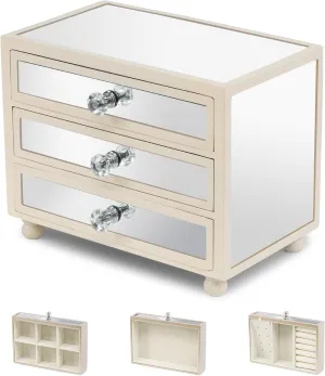 Gifturbo 3-Layer Jewelry Organizer, 3 Drawers Jewelry Box for Women Mirror Storage Box for Necklace Earrings Rings Bracelets,Gift Idea for Girls (White)