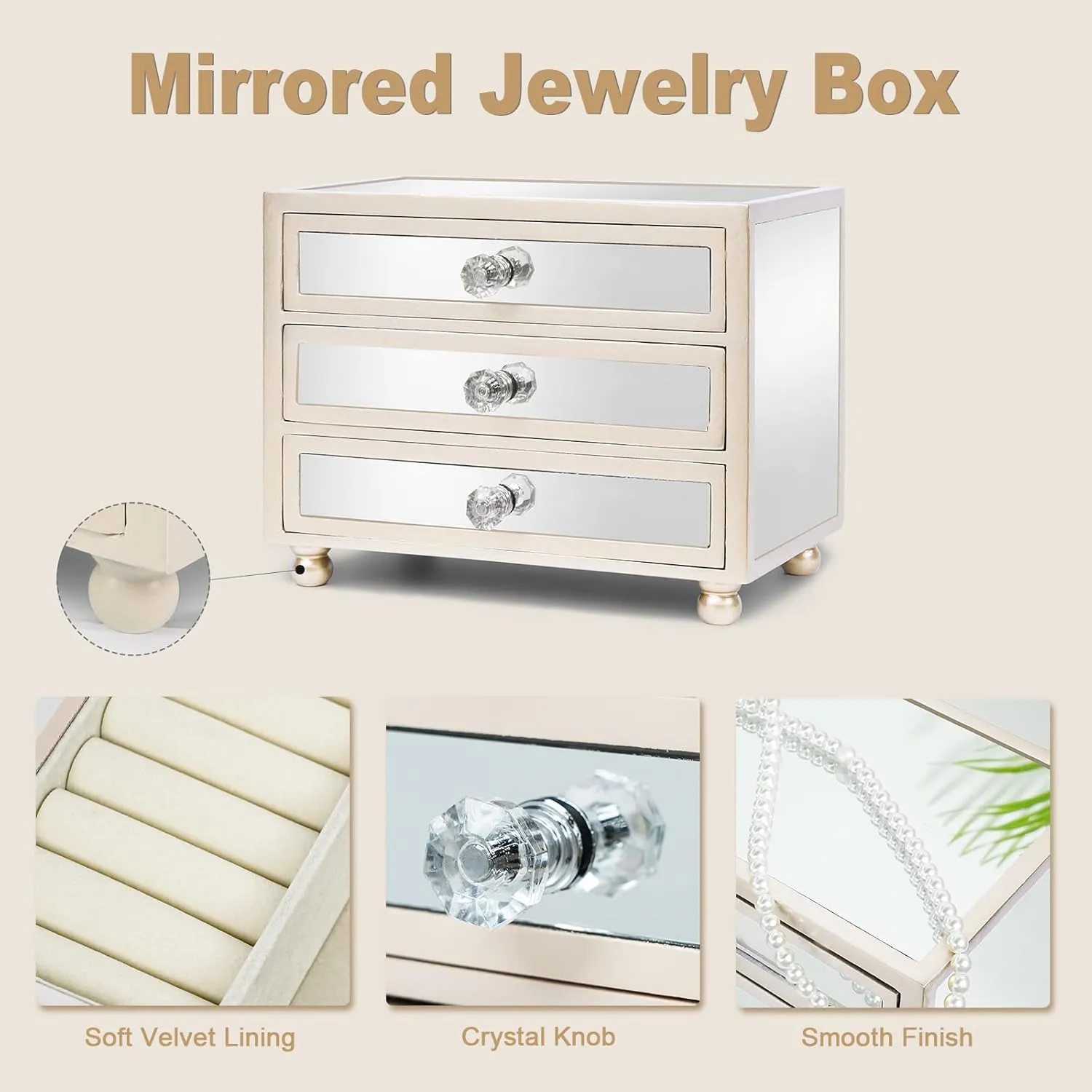 Gifturbo 3-Layer Jewelry Organizer, 3 Drawers Jewelry Box for Women Mirror Storage Box for Necklace Earrings Rings Bracelets,Gift Idea for Girls (White)