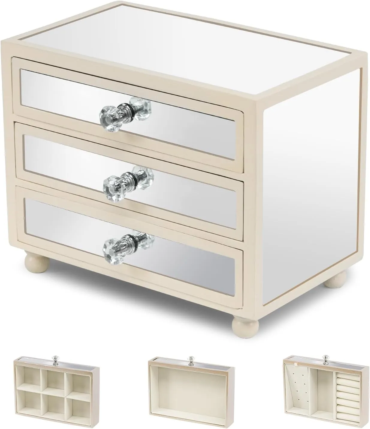 Gifturbo 3-Layer Jewelry Organizer, 3 Drawers Jewelry Box for Women Mirror Storage Box for Necklace Earrings Rings Bracelets,Gift Idea for Girls (White)