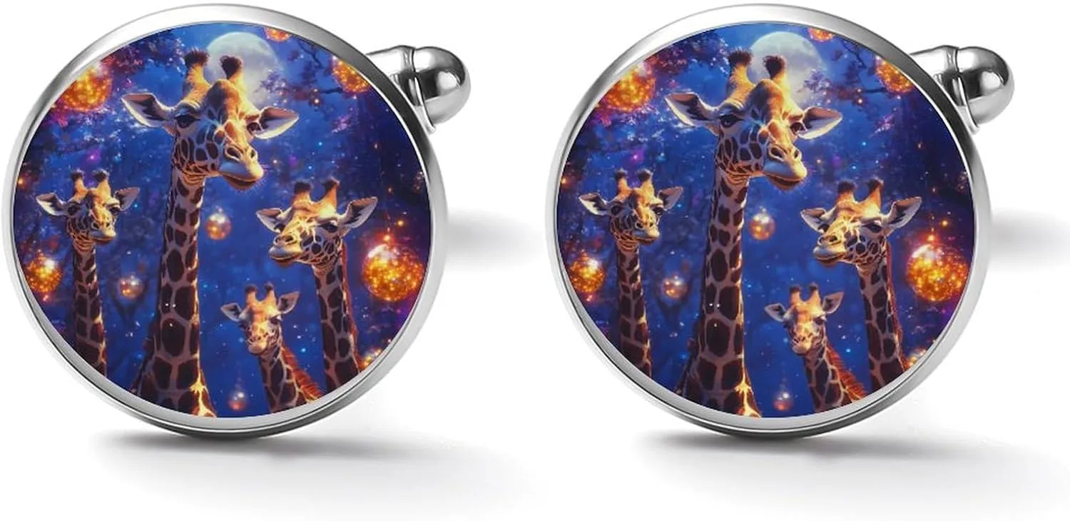 Giraffe Moon Men's Cufflinks Classic Tuxedo Alloy Shirts Accessories for Business Party Wedding
