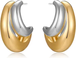 Gold And Silver Earrings Chunky Angel Wing Earrings Mixed Metal Earrings Chunky Hoop Earrings Fashion Jewelry