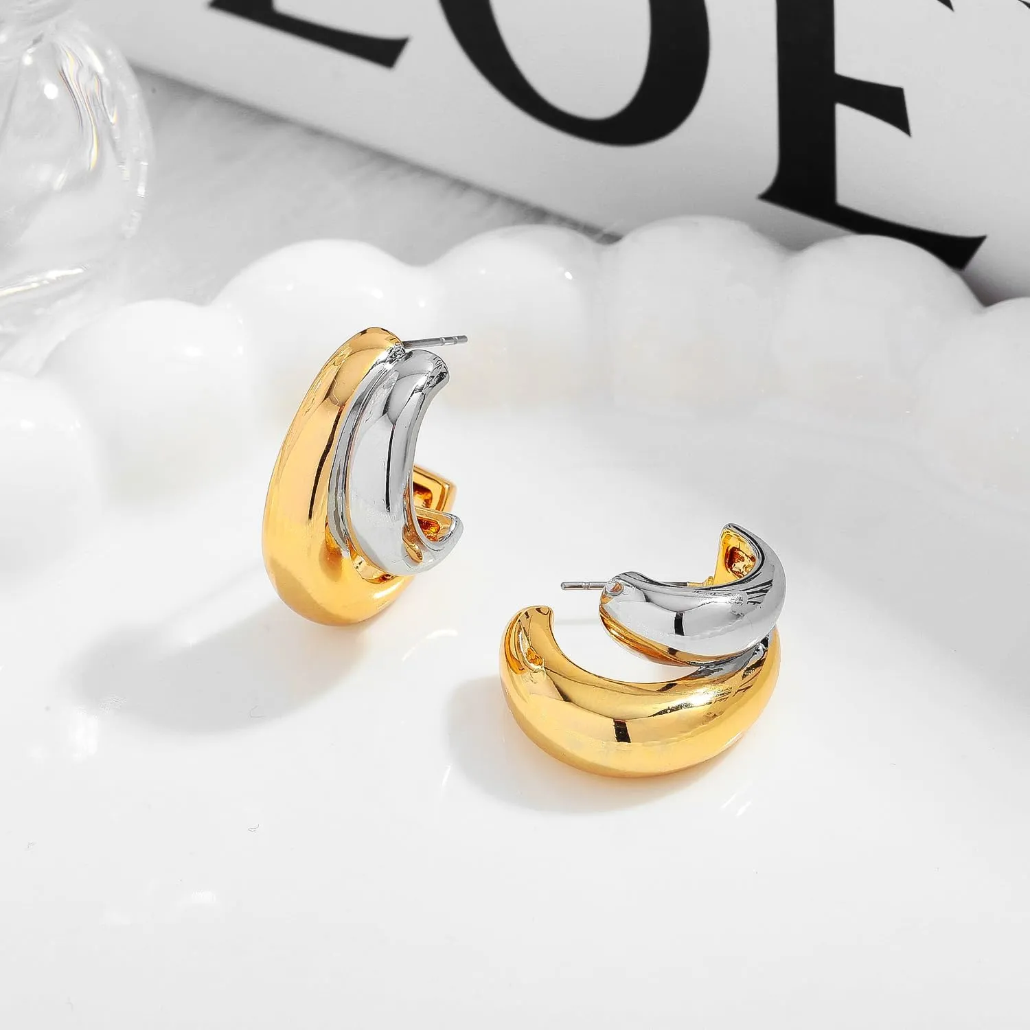 Gold And Silver Earrings Chunky Angel Wing Earrings Mixed Metal Earrings Chunky Hoop Earrings Fashion Jewelry