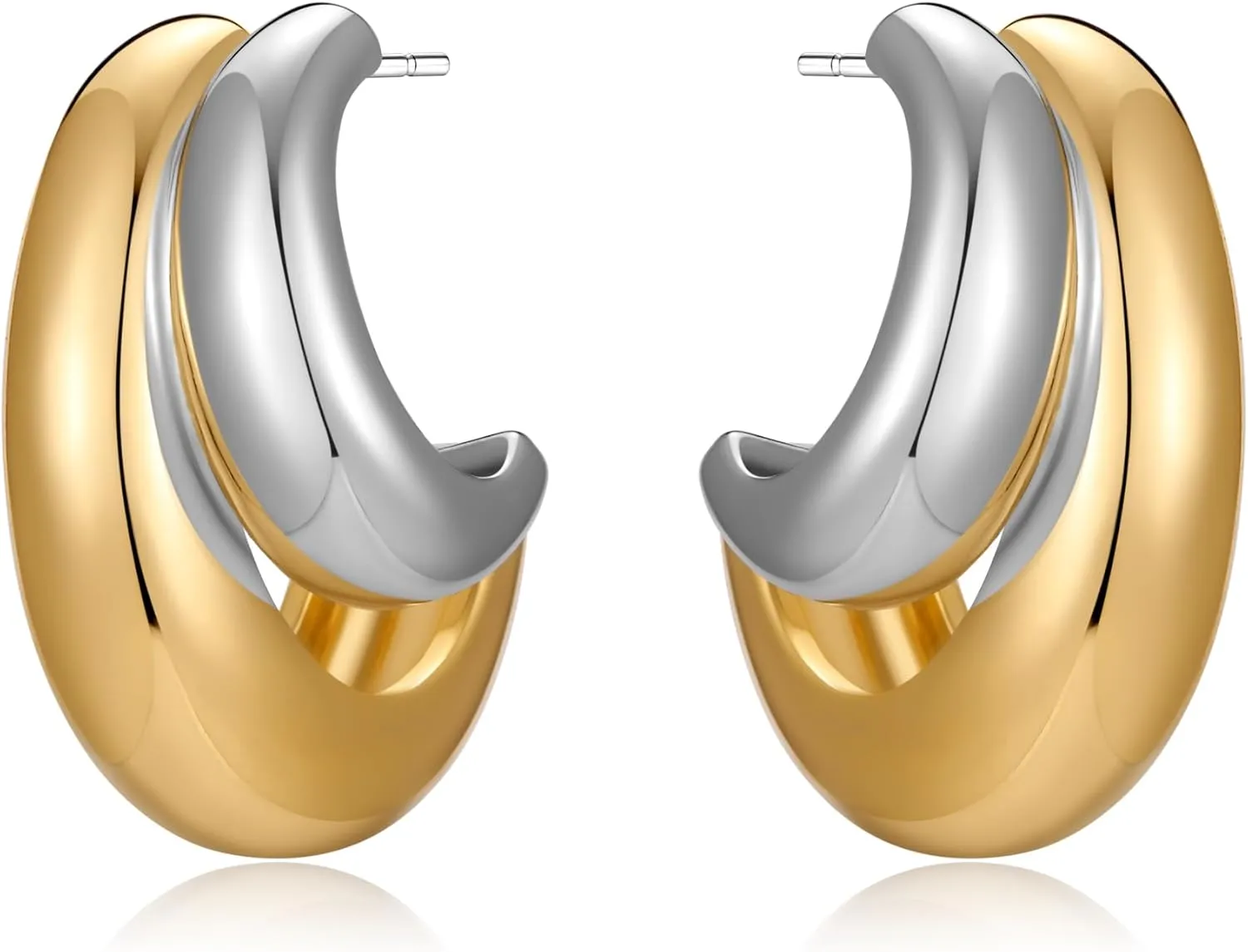 Gold And Silver Earrings Chunky Angel Wing Earrings Mixed Metal Earrings Chunky Hoop Earrings Fashion Jewelry