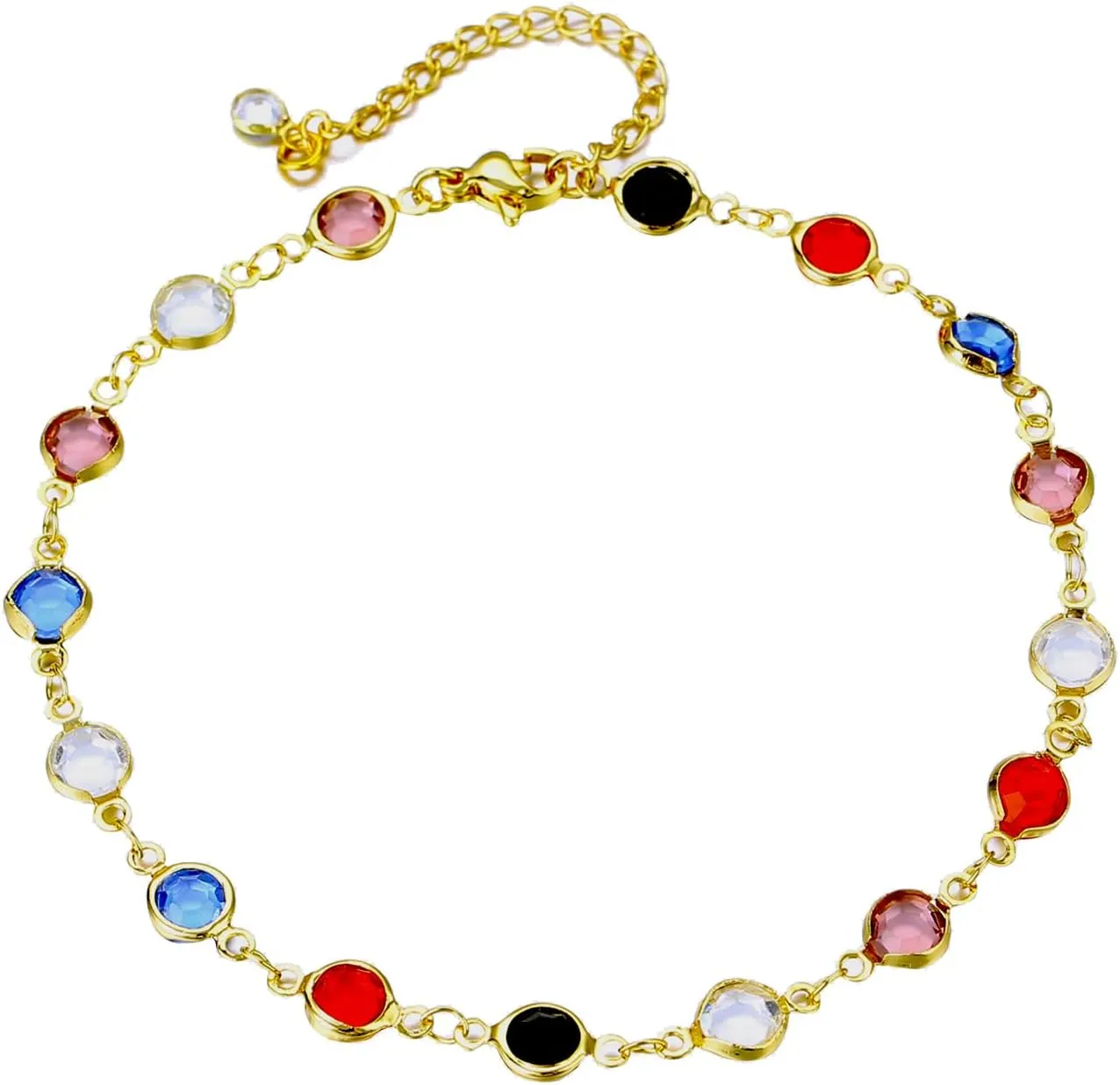 Gold Ankle Bracelets for Women 14K Gold Plated Crystal Oval Round Butterfly Charm Chain Anklets for Women Waterproof