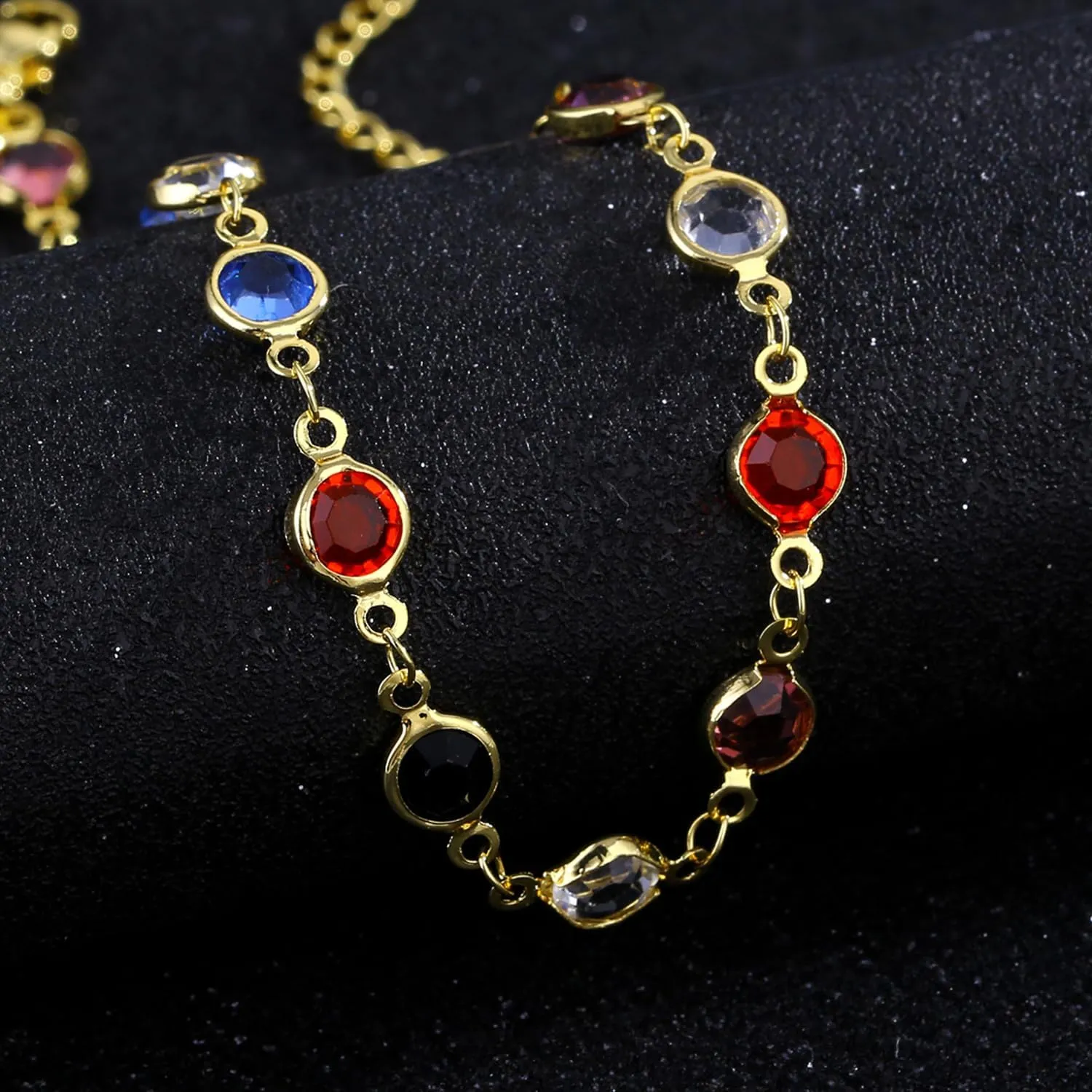 Gold Ankle Bracelets for Women 14K Gold Plated Crystal Oval Round Butterfly Charm Chain Anklets for Women Waterproof