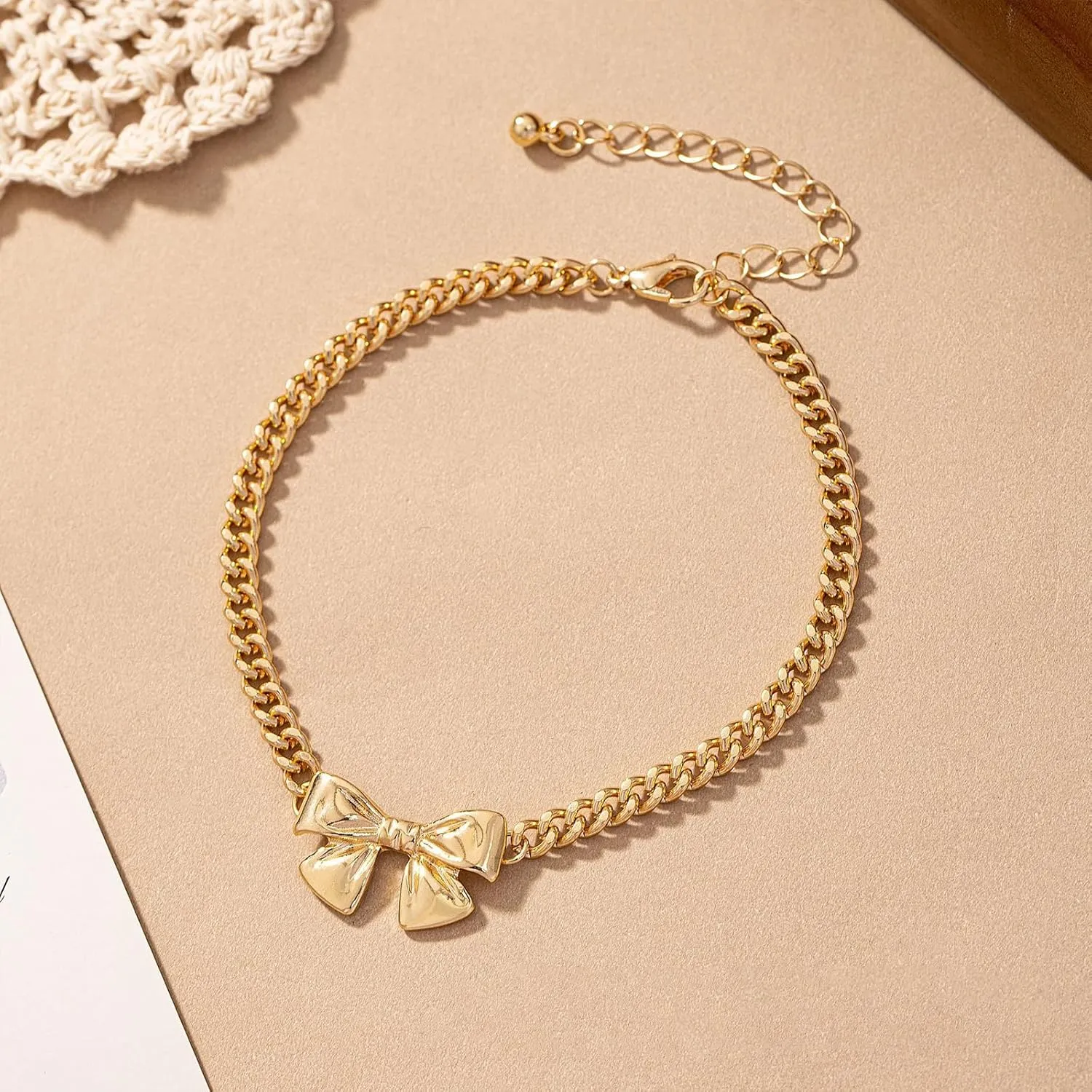 Gold Ankle Bracelets for Women 18K Gold Anklets for Women Bow Ankle Bracelets Waterproof Cuban Link Anklet Foot Bracelet Summer Beach Anklet Jewelry for Women Gift