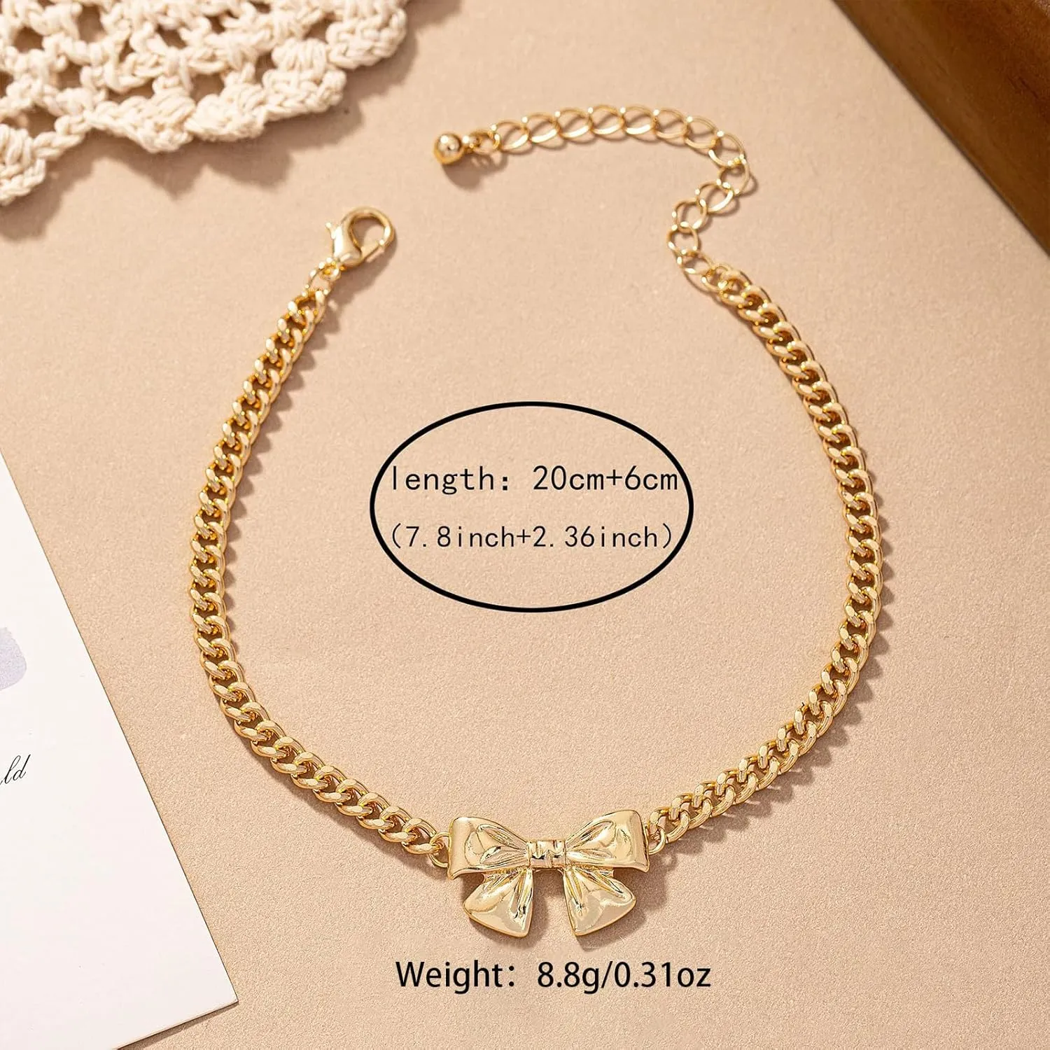 Gold Ankle Bracelets for Women 18K Gold Anklets for Women Bow Ankle Bracelets Waterproof Cuban Link Anklet Foot Bracelet Summer Beach Anklet Jewelry for Women Gift