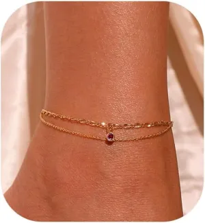 Gold Ankle Bracelets for Women,Birthstone Gold Anklets for Women Waterproof 14K Gold Plated Chain Anklet Set Layered Anklet Bracelets for Women Summer Beach Gold Jewelry Plus Size Anklets