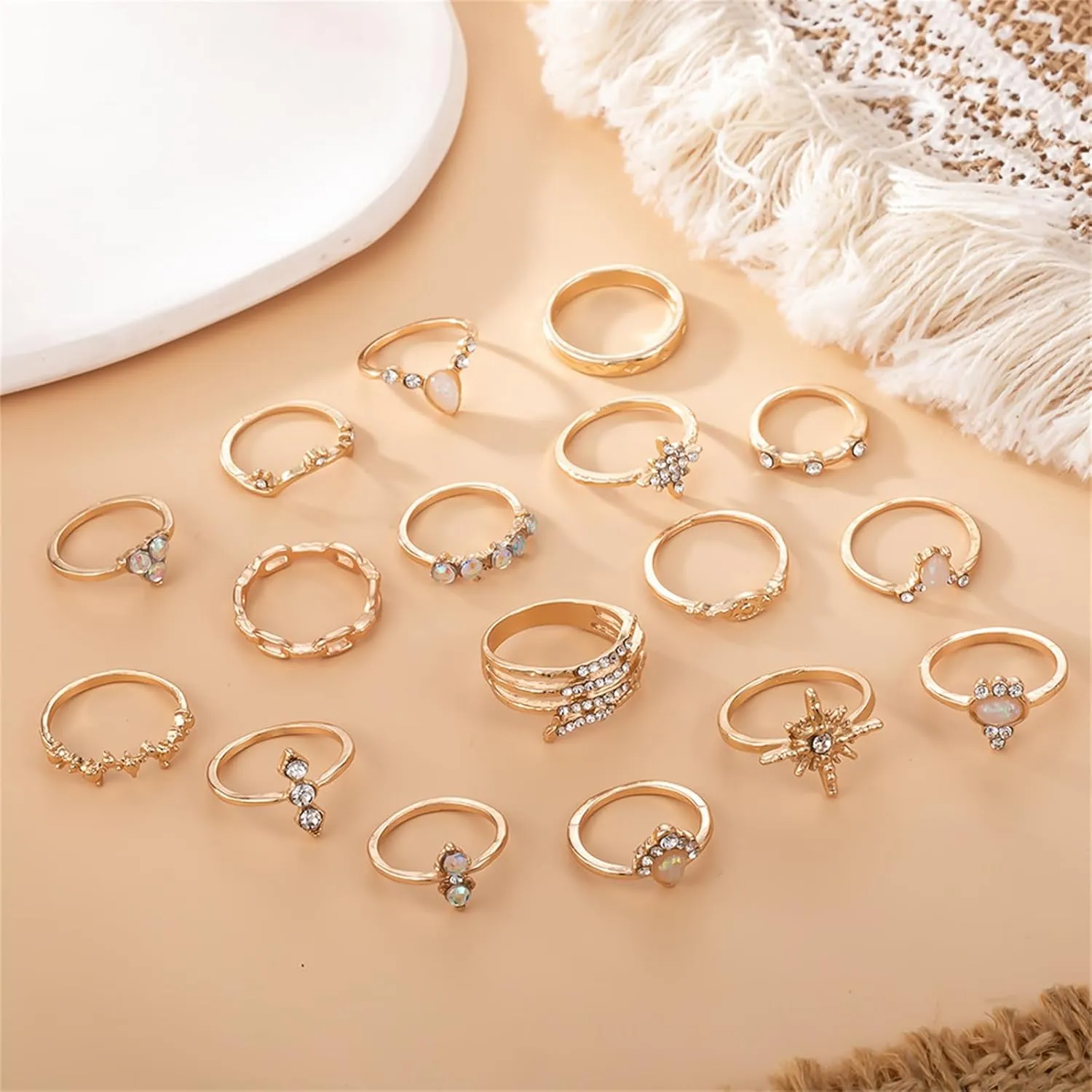 Gold Boho Stackable Knuckle Ring Sets for Women,Vintage Punk Stacking Joint Finger Midi Rings Dainty Retro Sparkling Crystals Rings Gold Jewelry