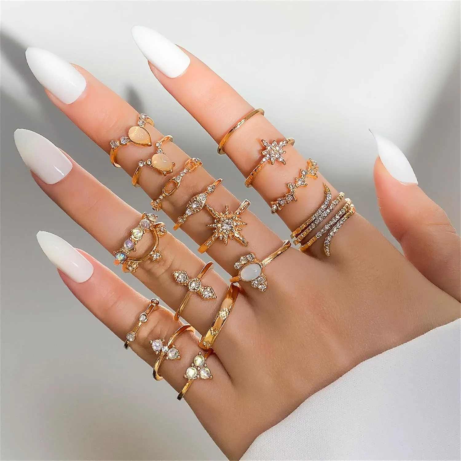 Gold Boho Stackable Knuckle Ring Sets for Women,Vintage Punk Stacking Joint Finger Midi Rings Dainty Retro Sparkling Crystals Rings Gold Jewelry