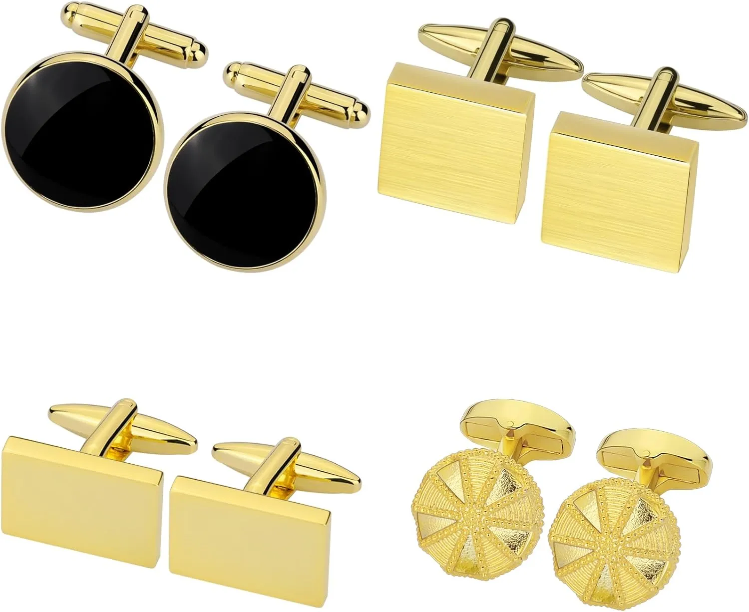 Gold Cuff Links Mens 4 pack, TAIGRAMA Classic Cufflinks for Men Set of 4 as Wedding Business Birthday Gift Gold Cuff Link for Groom Father Husband Boyfriend