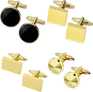 Gold Cufflinks for Men 4 Pairs, TAIGRAMA Cuff Links Mens Set of 4 Unique Gold Cufflinks Suitable for Anniversary Business Wedding