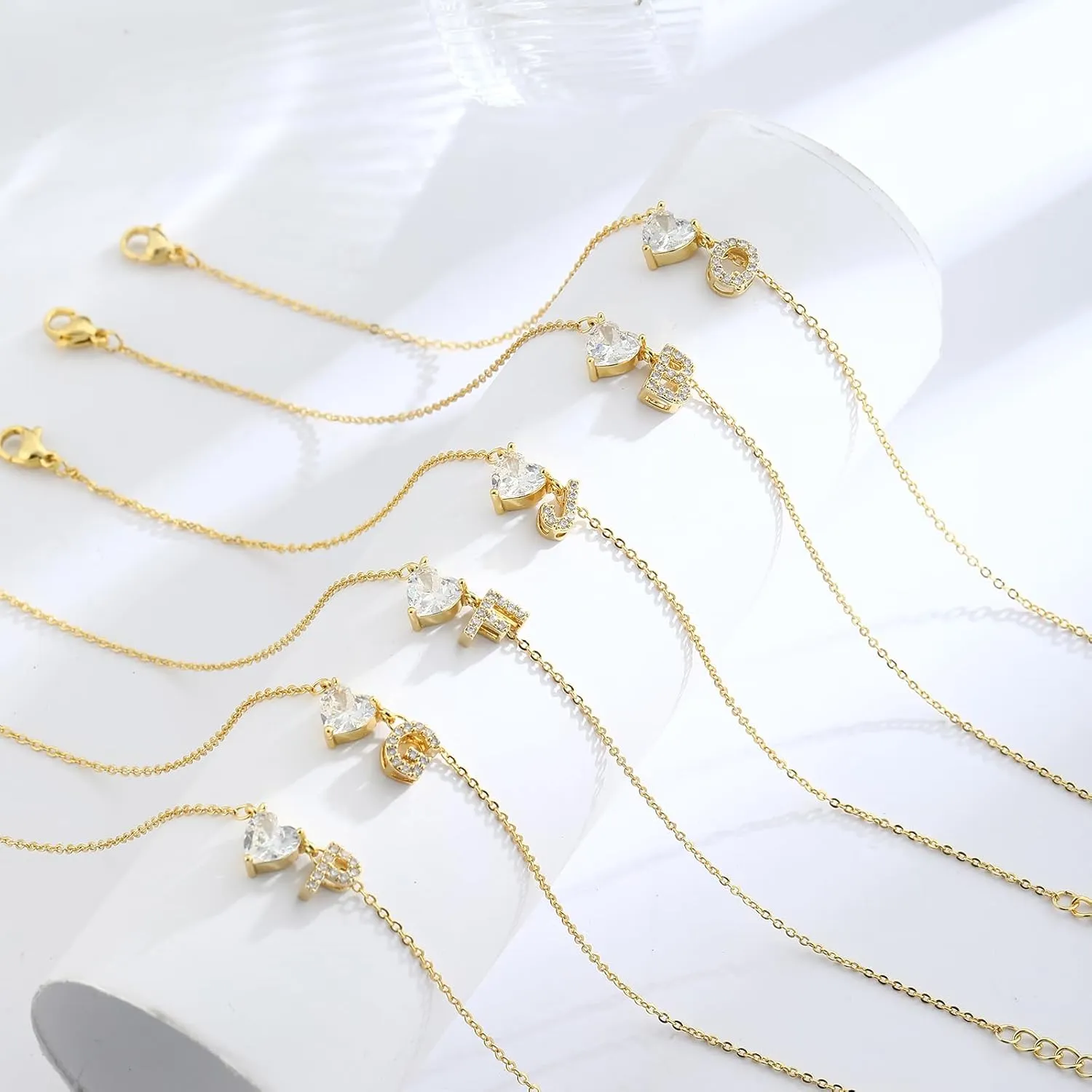 Gold Initial Ankle Bracelets for Women, 14K Gold Plated Dainty Love Heart CZ Trendy Layered Letter A-Z Waterproof Anklets Fashion Jewelry Gift for Women