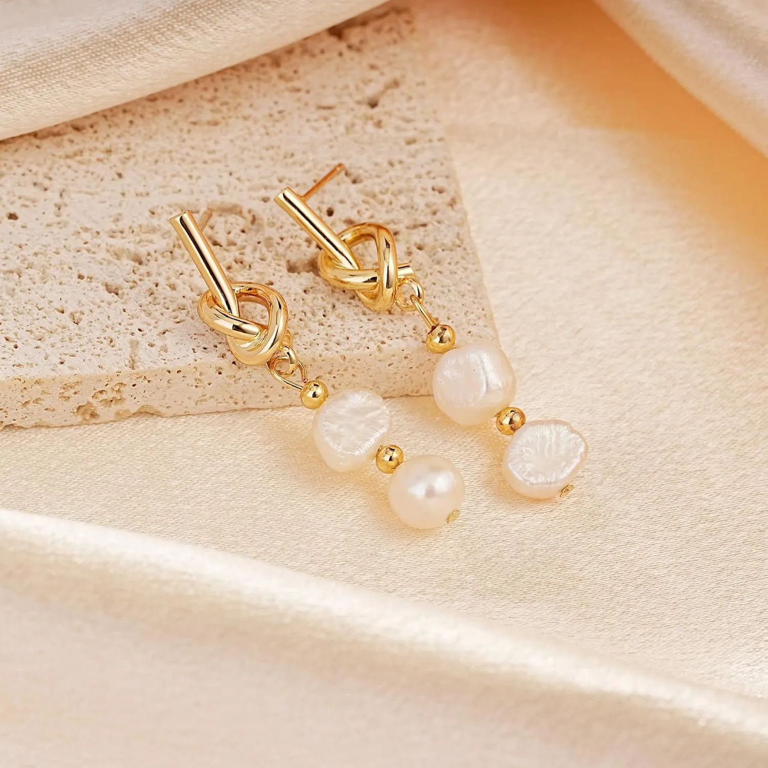 Gold Pearl Statement Earring for Women Trendy 18K Gold Plated Pearl Drop Dangle Earrings 925 Sterling Silver Freshwater Drop Dangle Earring Cute Heart Love Earring Wedding Party Birthday Jewelry