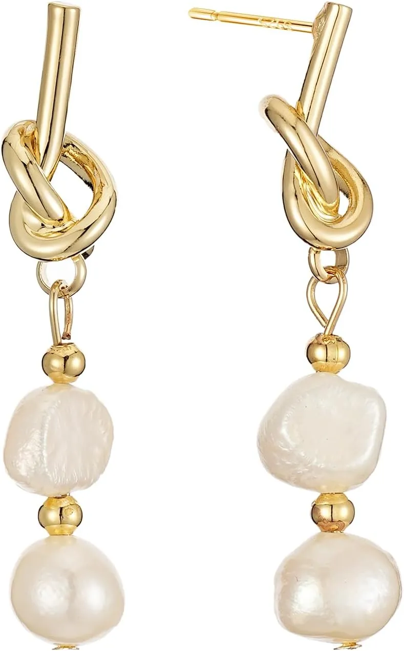 Gold Pearl Statement Earring for Women Trendy 18K Gold Plated Pearl Drop Dangle Earrings 925 Sterling Silver Freshwater Drop Dangle Earring Cute Heart Love Earring Wedding Party Birthday Jewelry