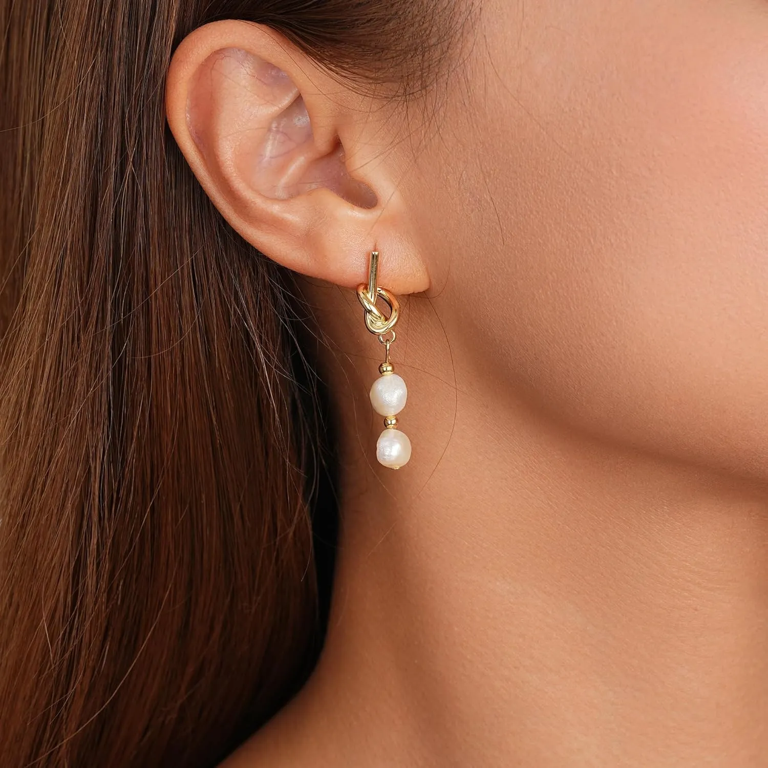 Gold Pearl Statement Earring for Women Trendy 18K Gold Plated Pearl Drop Dangle Earrings 925 Sterling Silver Freshwater Drop Dangle Earring Cute Heart Love Earring Wedding Party Birthday Jewelry