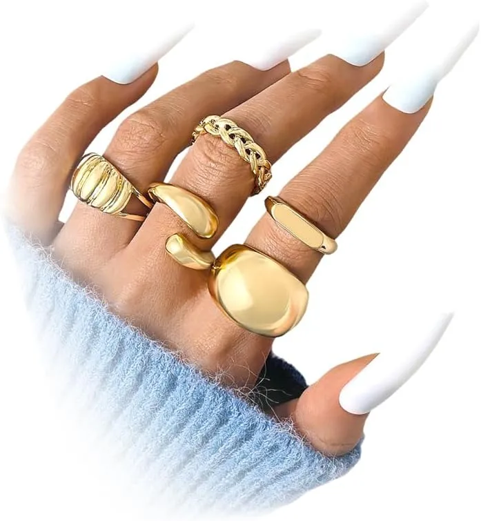 Gold Stackable Knuckle Rings Set for Women Boho Chunky Geometry Rings Dainty Thumb Joint Finger Nail Rings Pack Jewelry Gifts