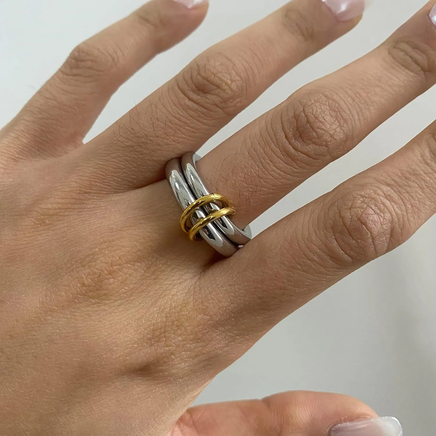 Gold Stackable Rings for Women, Multicolored Connect Rings Set, Dainty Stackable 18k Gold Plated Knuckle Spinelli Rings for Women Jewelry Gift