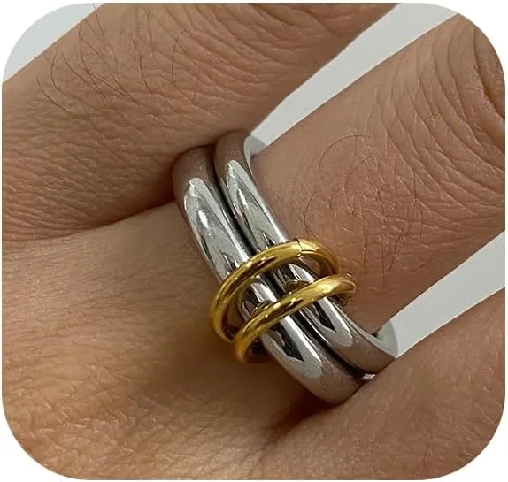 Gold Stackable Rings for Women, Multicolored Connect Rings Set, Dainty Stackable 18k Gold Plated Knuckle Spinelli Rings for Women Jewelry Gift