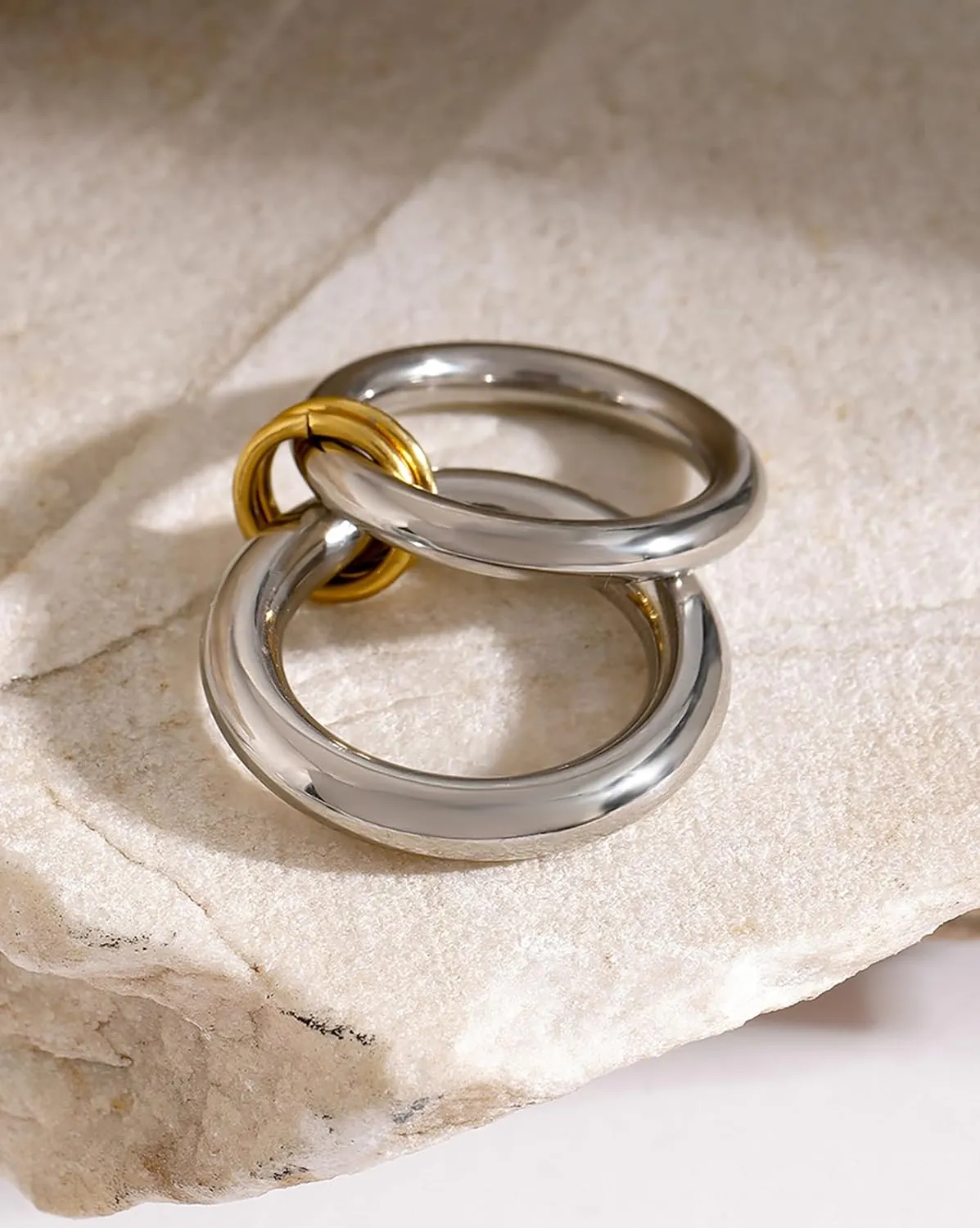 Gold Stackable Rings for Women, Multicolored Connect Rings Set, Dainty Stackable 18k Gold Plated Knuckle Spinelli Rings for Women Jewelry Gift